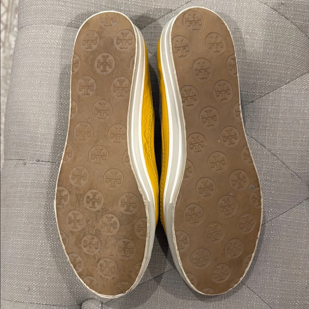 Tory Burch Bright Yellow Patent Logo Round-Toe Flats